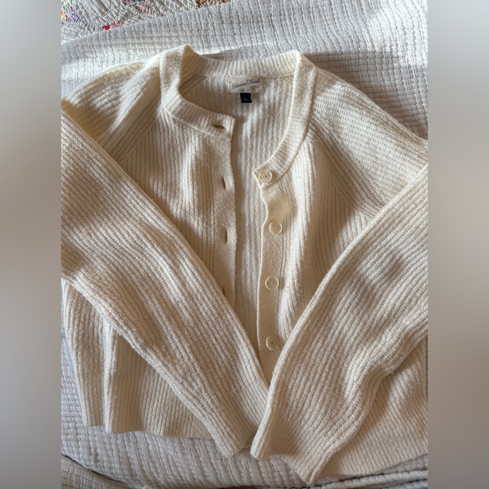 Universal Thread Cream Ribbed Button-Front Cardigan